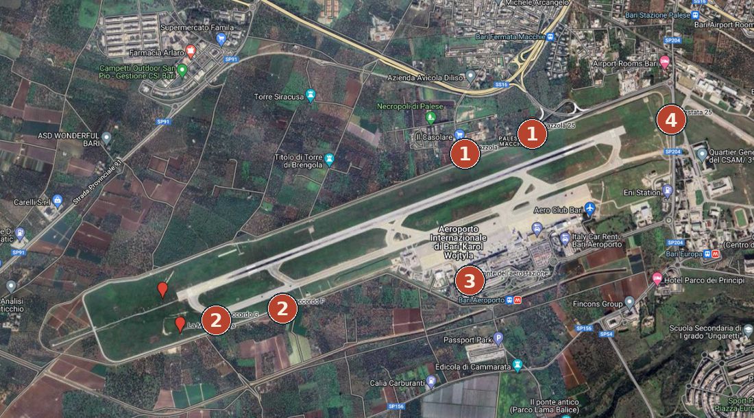 Mappa satellitare dei punti di spotting con segnaposto numerati